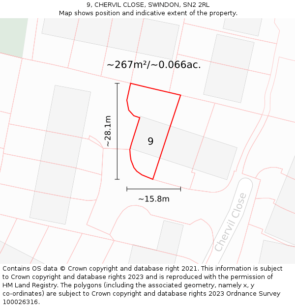 9, CHERVIL CLOSE, SWINDON, SN2 2RL: Plot and title map