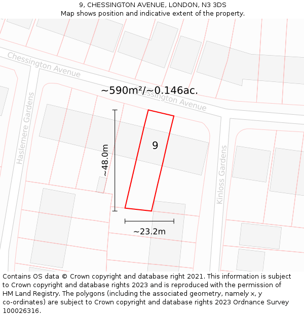 9, CHESSINGTON AVENUE, LONDON, N3 3DS: Plot and title map