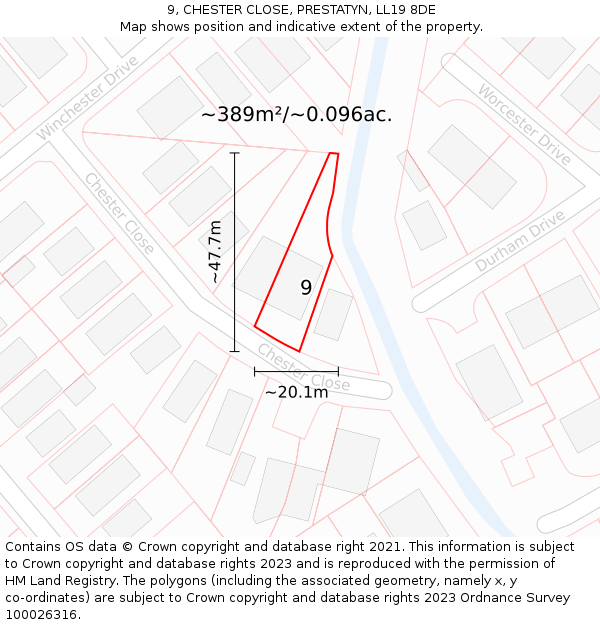 9, CHESTER CLOSE, PRESTATYN, LL19 8DE: Plot and title map