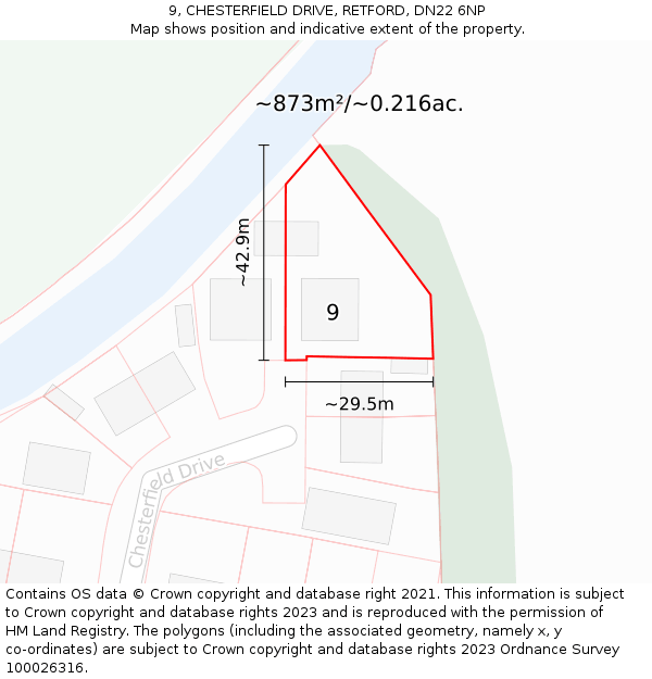 9, CHESTERFIELD DRIVE, RETFORD, DN22 6NP: Plot and title map