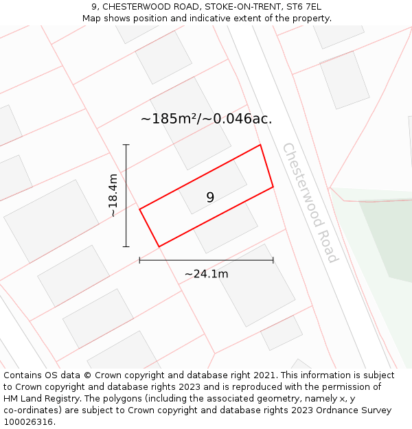 9, CHESTERWOOD ROAD, STOKE-ON-TRENT, ST6 7EL: Plot and title map