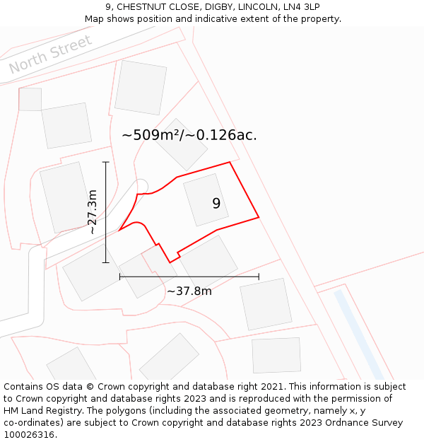 9, CHESTNUT CLOSE, DIGBY, LINCOLN, LN4 3LP: Plot and title map