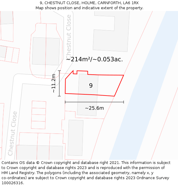 9, CHESTNUT CLOSE, HOLME, CARNFORTH, LA6 1RX: Plot and title map