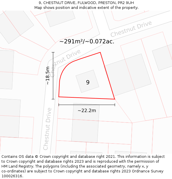 9, CHESTNUT DRIVE, FULWOOD, PRESTON, PR2 9UH: Plot and title map