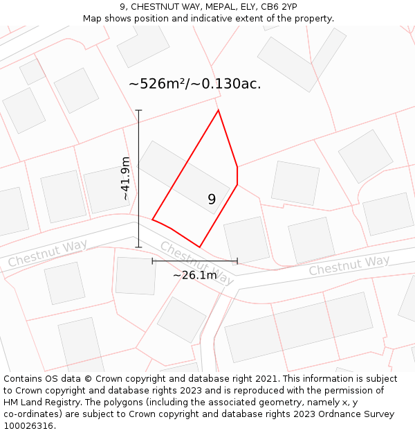 9, CHESTNUT WAY, MEPAL, ELY, CB6 2YP: Plot and title map