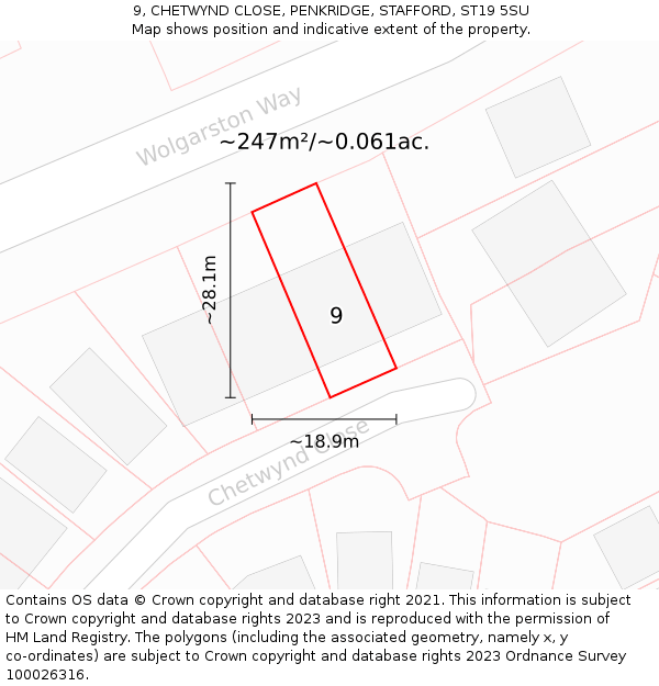 9, CHETWYND CLOSE, PENKRIDGE, STAFFORD, ST19 5SU: Plot and title map