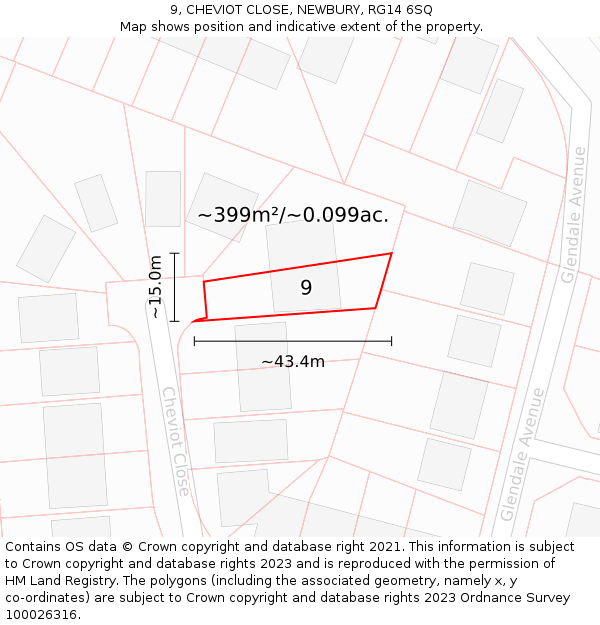 9, CHEVIOT CLOSE, NEWBURY, RG14 6SQ: Plot and title map