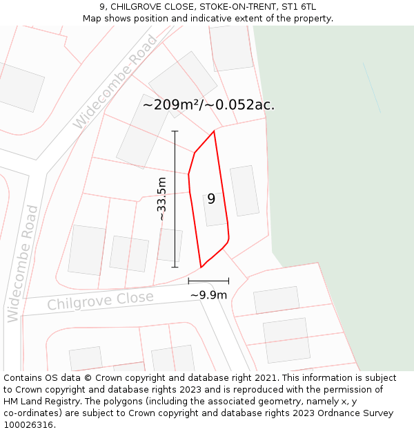 9, CHILGROVE CLOSE, STOKE-ON-TRENT, ST1 6TL: Plot and title map