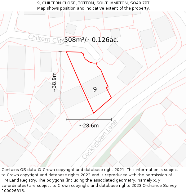 9, CHILTERN CLOSE, TOTTON, SOUTHAMPTON, SO40 7PT: Plot and title map