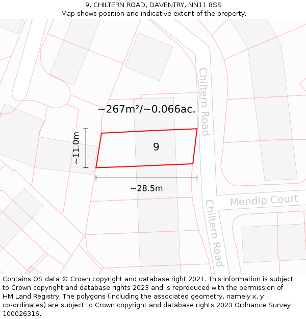 9, CHILTERN ROAD, DAVENTRY, NN11 8SS: Plot and title map