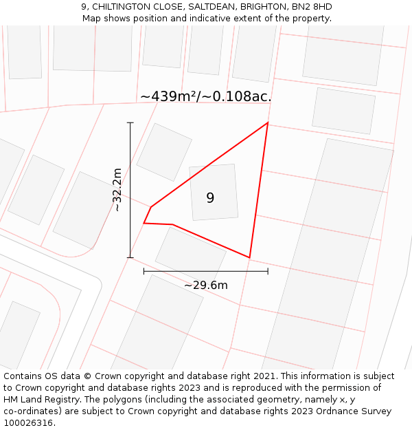 9, CHILTINGTON CLOSE, SALTDEAN, BRIGHTON, BN2 8HD: Plot and title map