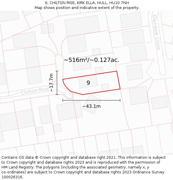 9, CHILTON RISE, KIRK ELLA, HULL, HU10 7NH: Plot and title map