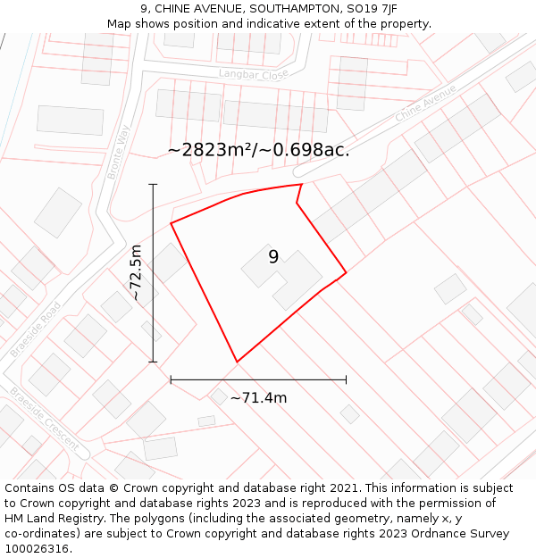 9, CHINE AVENUE, SOUTHAMPTON, SO19 7JF: Plot and title map