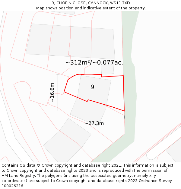 9, CHOPIN CLOSE, CANNOCK, WS11 7XD: Plot and title map