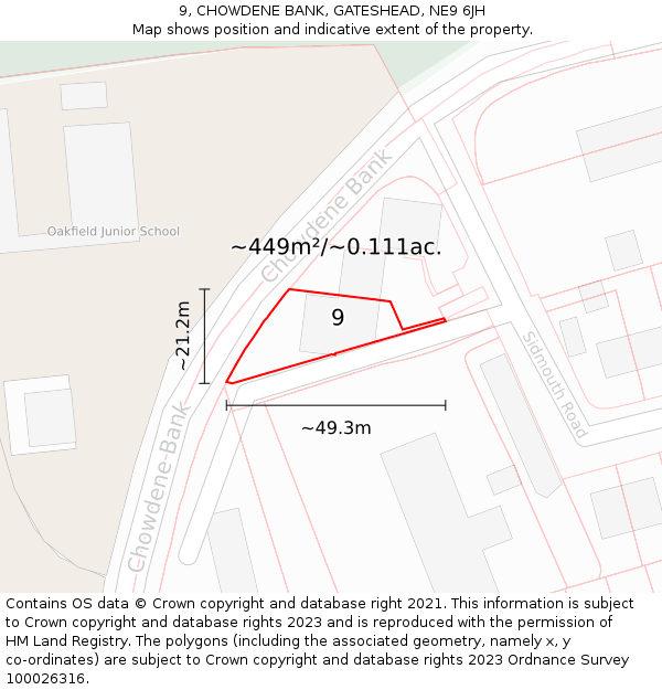 9, CHOWDENE BANK, GATESHEAD, NE9 6JH: Plot and title map