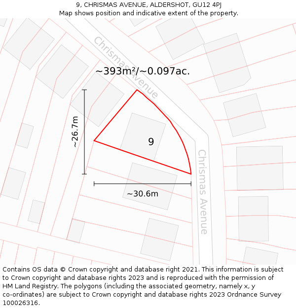 9, CHRISMAS AVENUE, ALDERSHOT, GU12 4PJ: Plot and title map