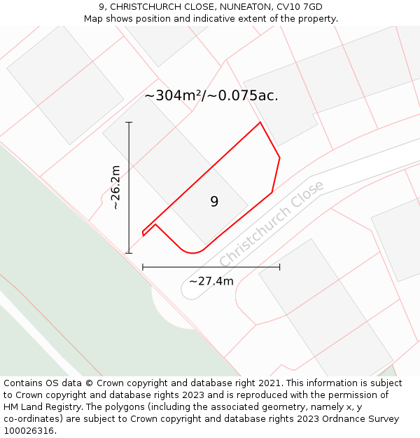 9, CHRISTCHURCH CLOSE, NUNEATON, CV10 7GD: Plot and title map