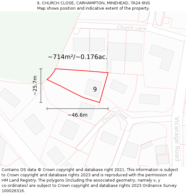 9, CHURCH CLOSE, CARHAMPTON, MINEHEAD, TA24 6NS: Plot and title map