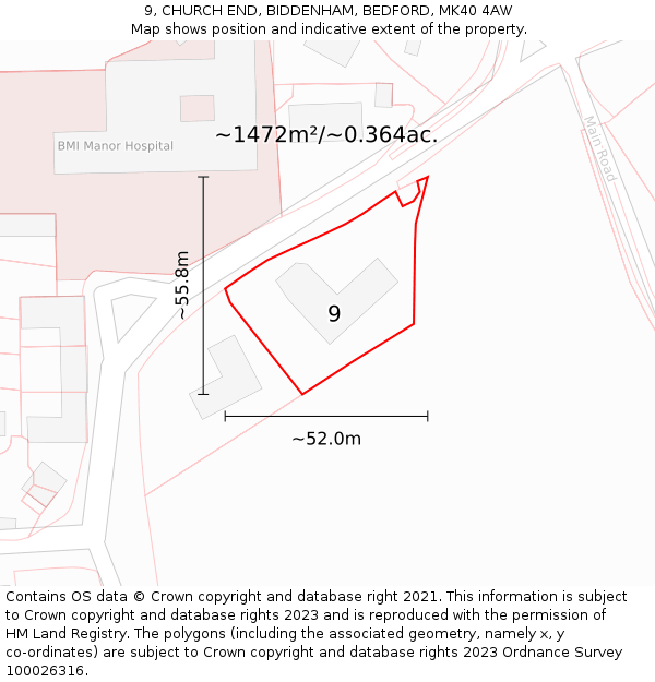 9, CHURCH END, BIDDENHAM, BEDFORD, MK40 4AW: Plot and title map