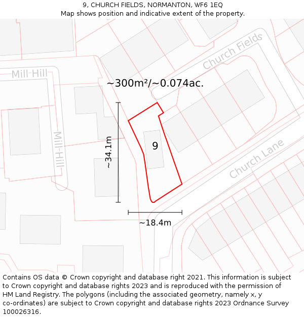 9, CHURCH FIELDS, NORMANTON, WF6 1EQ: Plot and title map