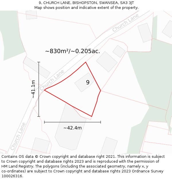 9, CHURCH LANE, BISHOPSTON, SWANSEA, SA3 3JT: Plot and title map