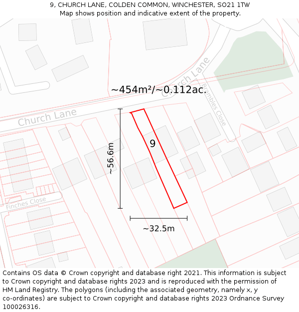 9, CHURCH LANE, COLDEN COMMON, WINCHESTER, SO21 1TW: Plot and title map