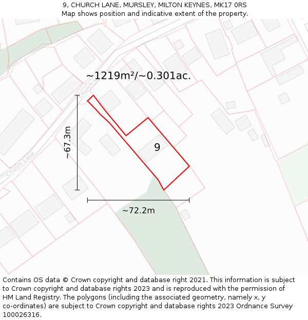 9, CHURCH LANE, MURSLEY, MILTON KEYNES, MK17 0RS: Plot and title map