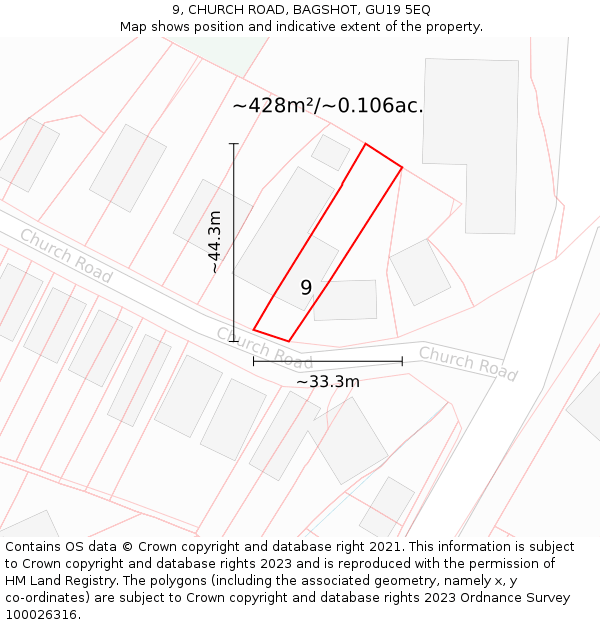 9, CHURCH ROAD, BAGSHOT, GU19 5EQ: Plot and title map