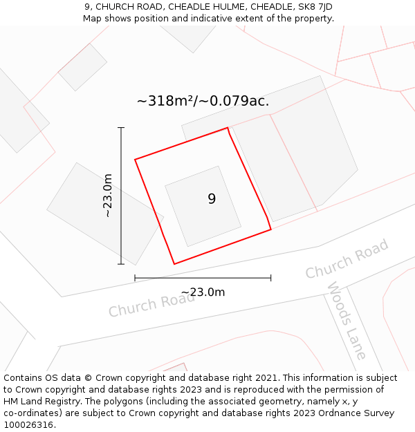 9, CHURCH ROAD, CHEADLE HULME, CHEADLE, SK8 7JD: Plot and title map