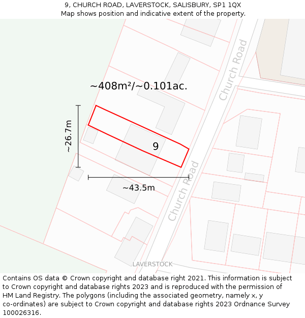 9, CHURCH ROAD, LAVERSTOCK, SALISBURY, SP1 1QX: Plot and title map