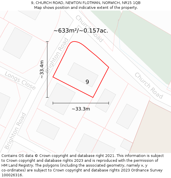 9, CHURCH ROAD, NEWTON FLOTMAN, NORWICH, NR15 1QB: Plot and title map