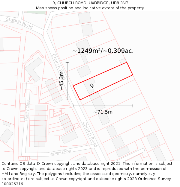 9, CHURCH ROAD, UXBRIDGE, UB8 3NB: Plot and title map