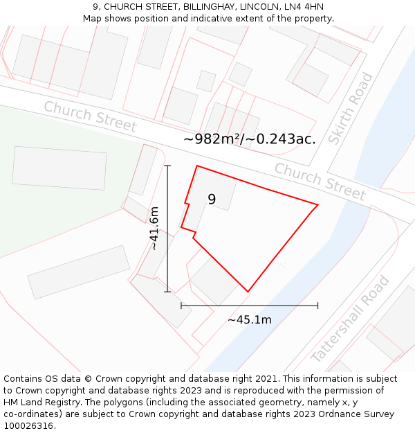 9, CHURCH STREET, BILLINGHAY, LINCOLN, LN4 4HN: Plot and title map