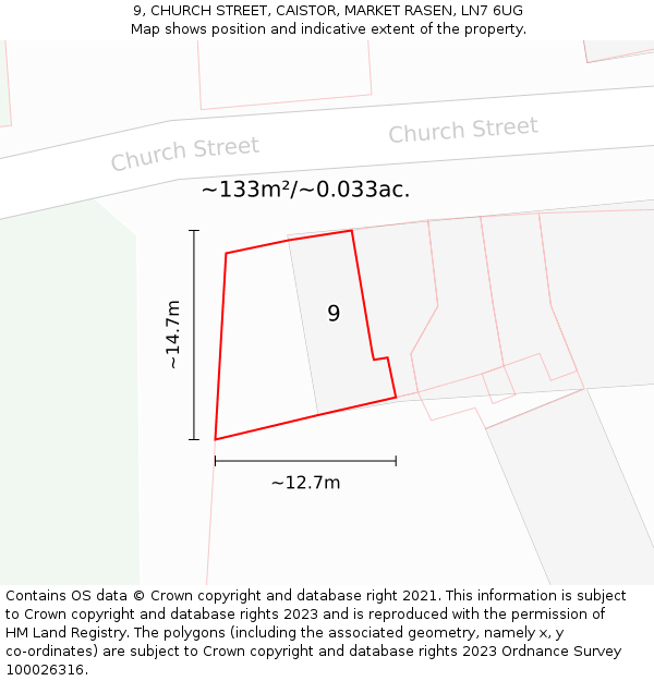 9, CHURCH STREET, CAISTOR, MARKET RASEN, LN7 6UG: Plot and title map