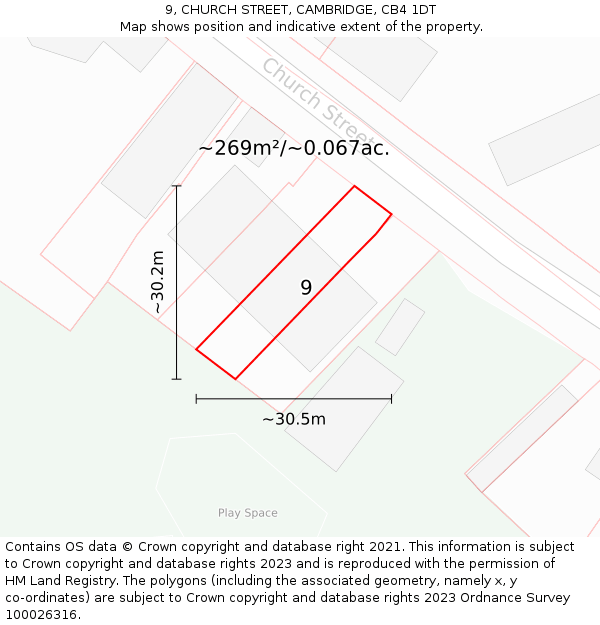 9, CHURCH STREET, CAMBRIDGE, CB4 1DT: Plot and title map