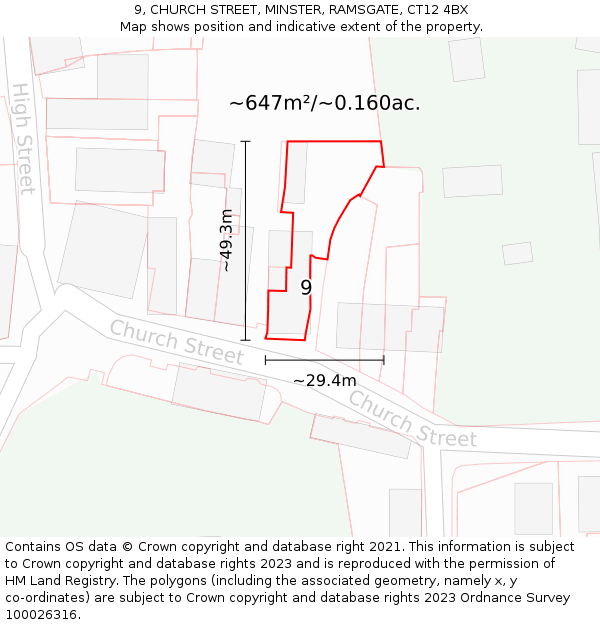 9, CHURCH STREET, MINSTER, RAMSGATE, CT12 4BX: Plot and title map