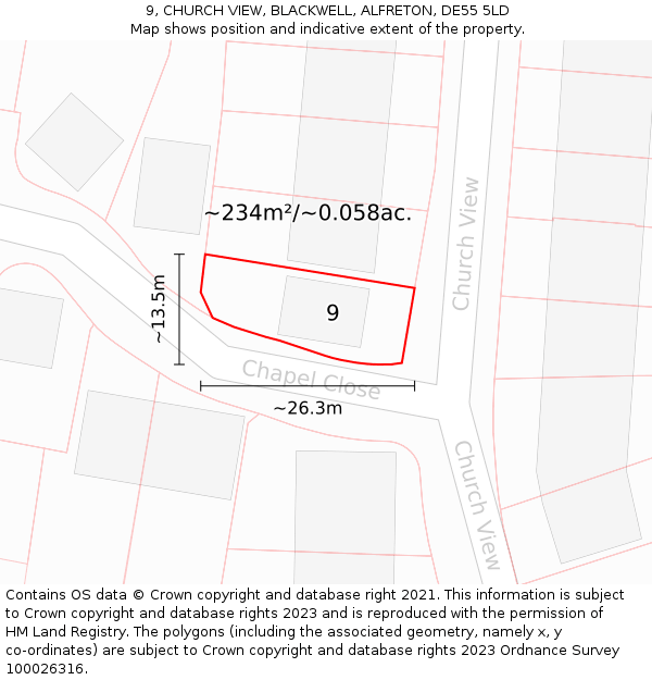 9, CHURCH VIEW, BLACKWELL, ALFRETON, DE55 5LD: Plot and title map