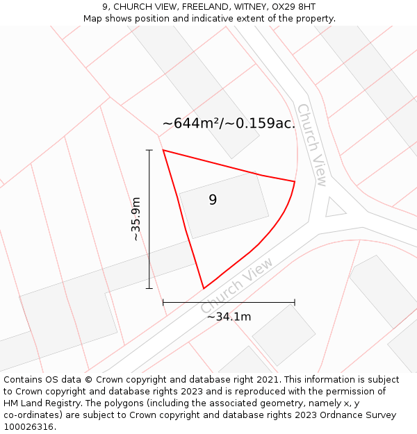 9, CHURCH VIEW, FREELAND, WITNEY, OX29 8HT: Plot and title map