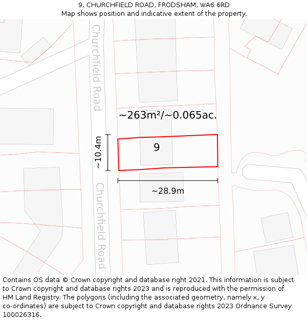 9, CHURCHFIELD ROAD, FRODSHAM, WA6 6RD: Plot and title map