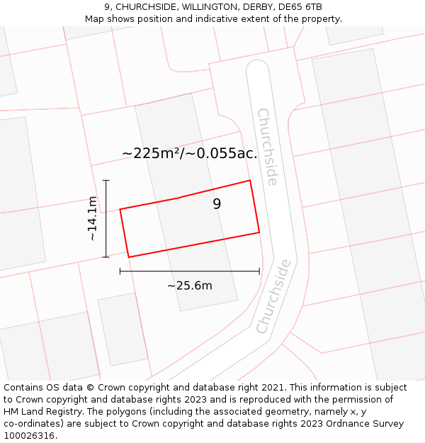 9, CHURCHSIDE, WILLINGTON, DERBY, DE65 6TB: Plot and title map