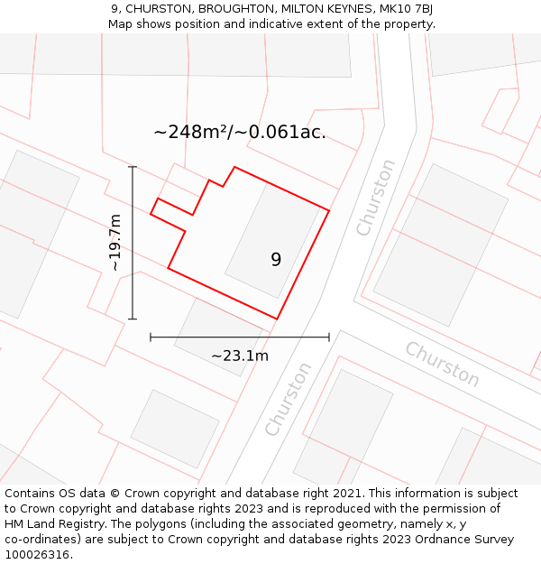 9, CHURSTON, BROUGHTON, MILTON KEYNES, MK10 7BJ: Plot and title map