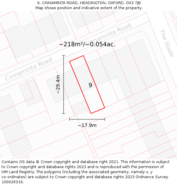 9, CINNAMINTA ROAD, HEADINGTON, OXFORD, OX3 7JB: Plot and title map