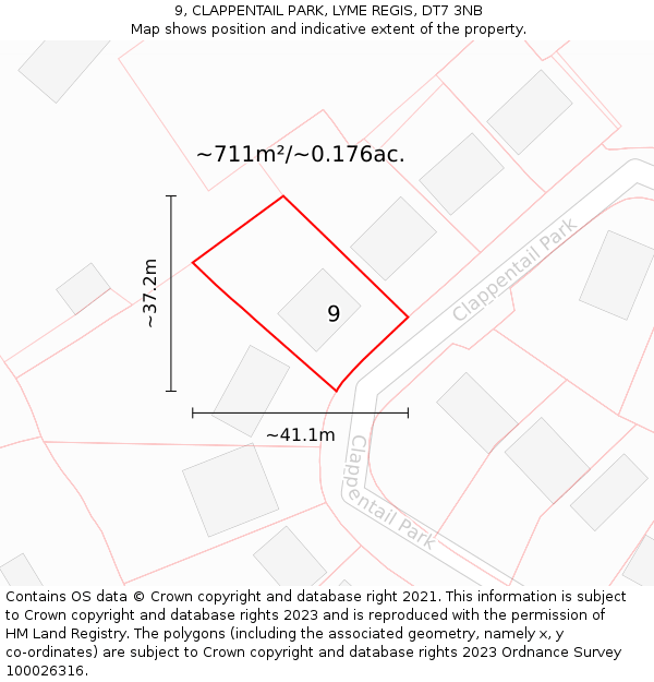 9, CLAPPENTAIL PARK, LYME REGIS, DT7 3NB: Plot and title map