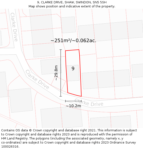 9, CLARKE DRIVE, SHAW, SWINDON, SN5 5SH: Plot and title map