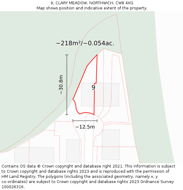 9, CLARY MEADOW, NORTHWICH, CW8 4XG: Plot and title map