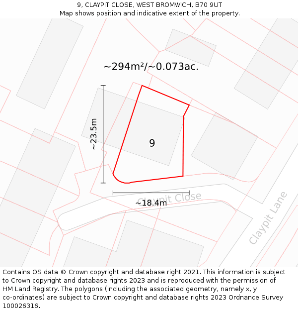 9, CLAYPIT CLOSE, WEST BROMWICH, B70 9UT: Plot and title map