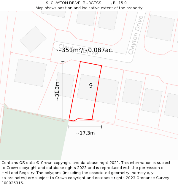 9, CLAYTON DRIVE, BURGESS HILL, RH15 9HH: Plot and title map