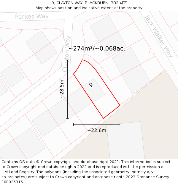 9, CLAYTON WAY, BLACKBURN, BB2 4FZ: Plot and title map