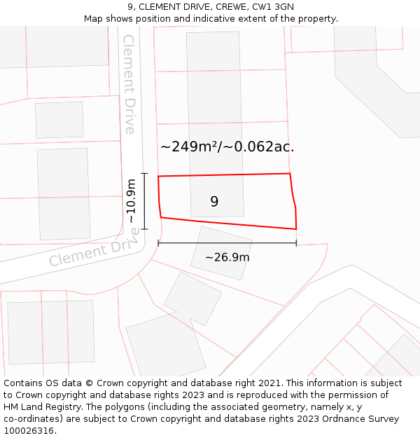 9, CLEMENT DRIVE, CREWE, CW1 3GN: Plot and title map