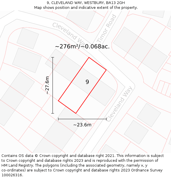 9, CLEVELAND WAY, WESTBURY, BA13 2GH: Plot and title map